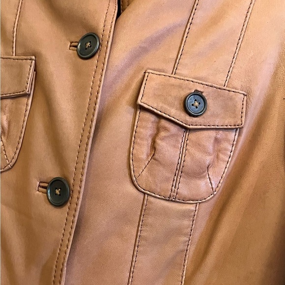 Vintage Y2K Zara Tan Leather Jacket Tailored Fit Hip Length - Picture 2 of 10